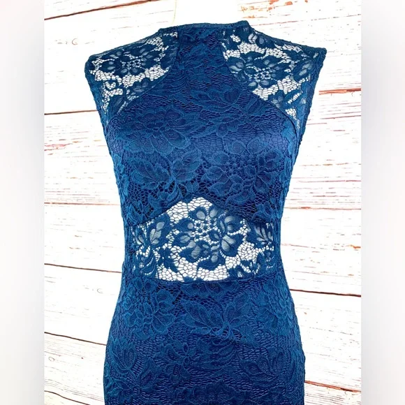 Windsor Navy Lace Bodycon Midi Dress Size M - Picture 2 of 11